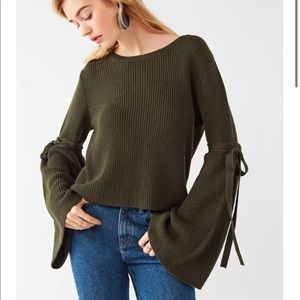 {urban outfitters} Silence + Noise Forest Green Bow Detail Flare Sleeve Sweater